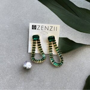 Gold Green Gemstone Earrings
